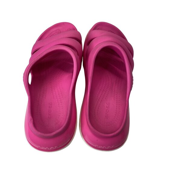 Crocs Pink Platform Slide Sandals Triple Straps Cushioned Sole Size 10 - Picture 6 of 8